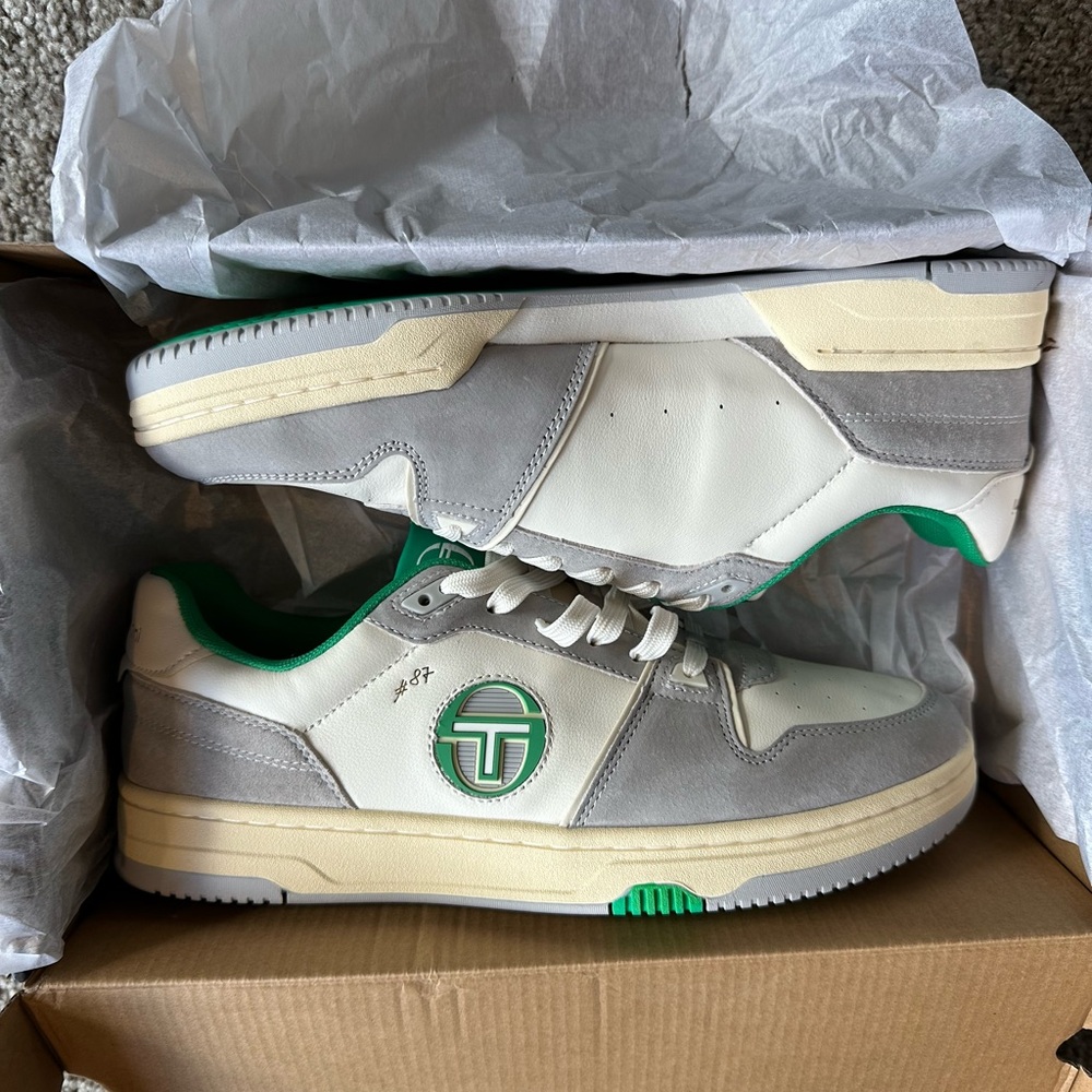 Sergio Tacchini White and Gray Sneakers with Green Accents